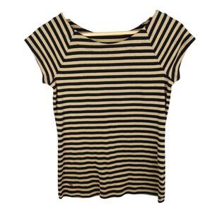 Ralph Lauren Black and Gold Metallic Striped Short Sleeve Sweater